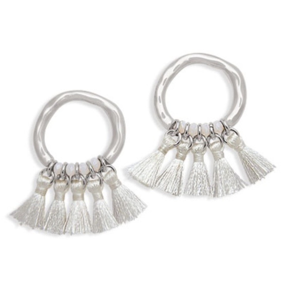 8E Premier Designs “coconut” earrings - Silver with white tassels